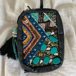 Tribal embroidered Clutch / shoulder bag